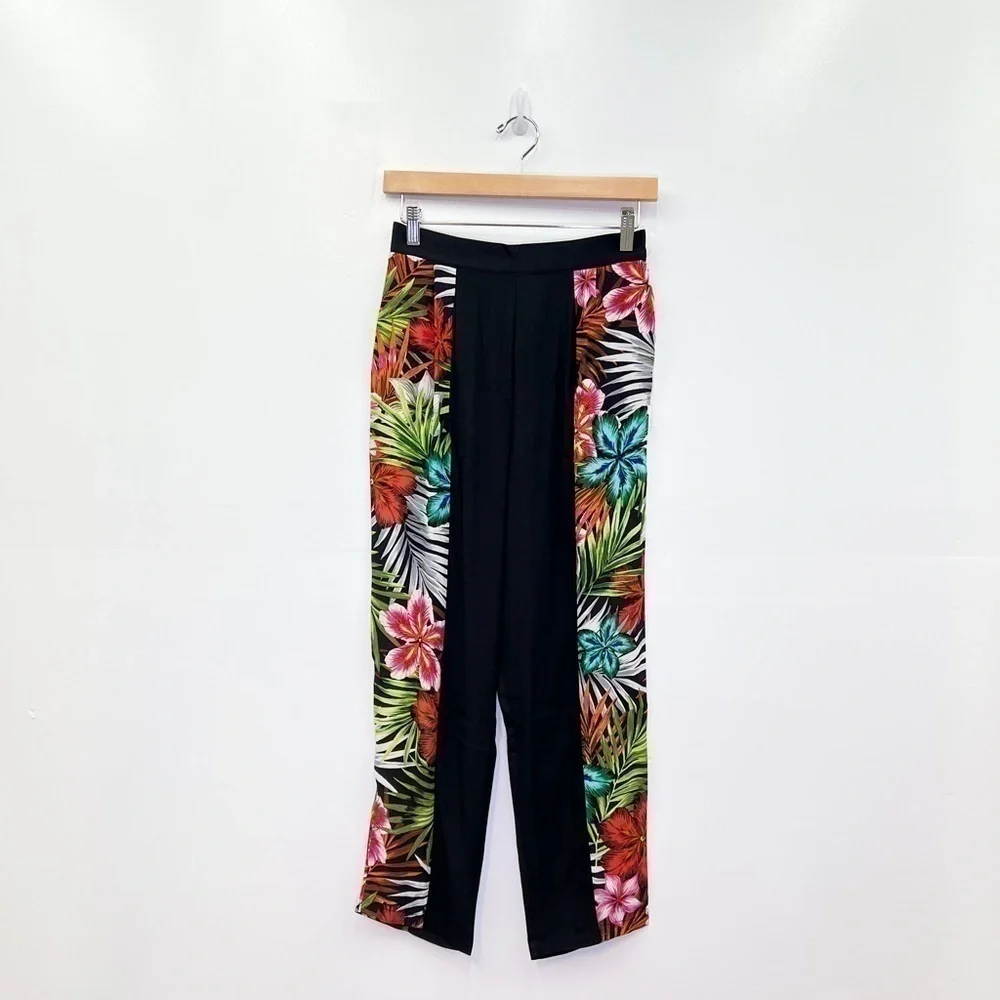 Line & Dot Tropical Floral/Leaf Silk Tapered Leg Cropped Pants size M NWT